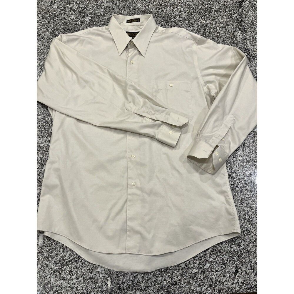 Roberto Villini Beige Solid 100% Cotton Regular Fit Dress Shirt Large A1